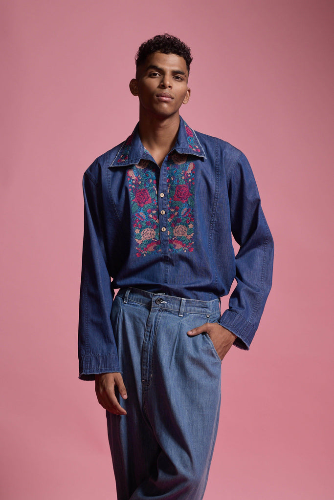 DENIM POPOVER SHIRT - dash and dot dash and dot