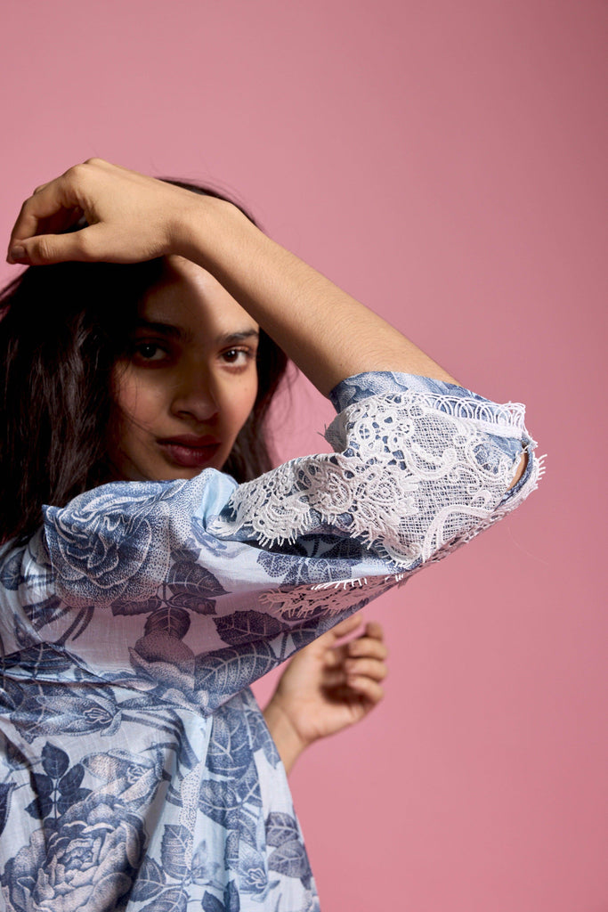 BLUE FLORAL LINEN MIDI - dash and dot dash and dot