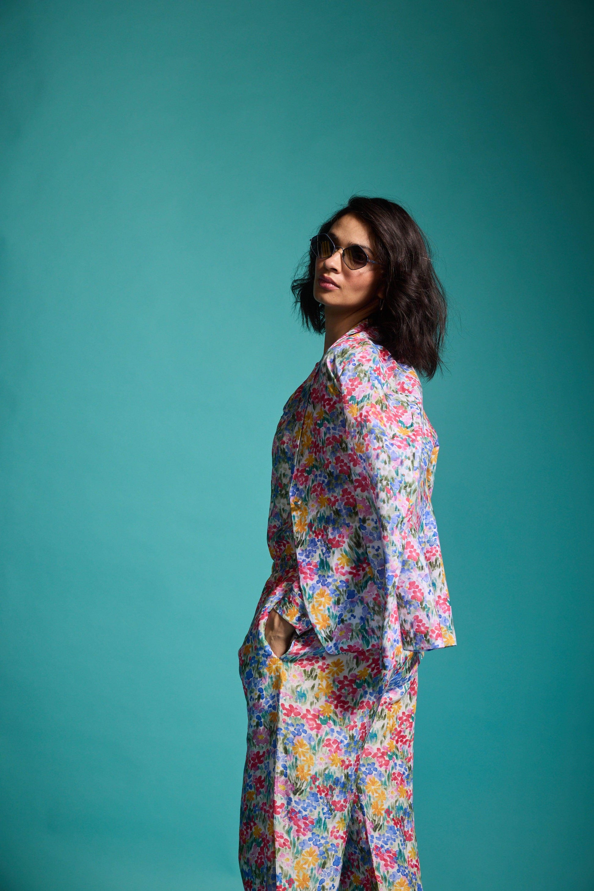 FLORAL LINEN BLAZER, SHIRT AND PANT - dash and dot