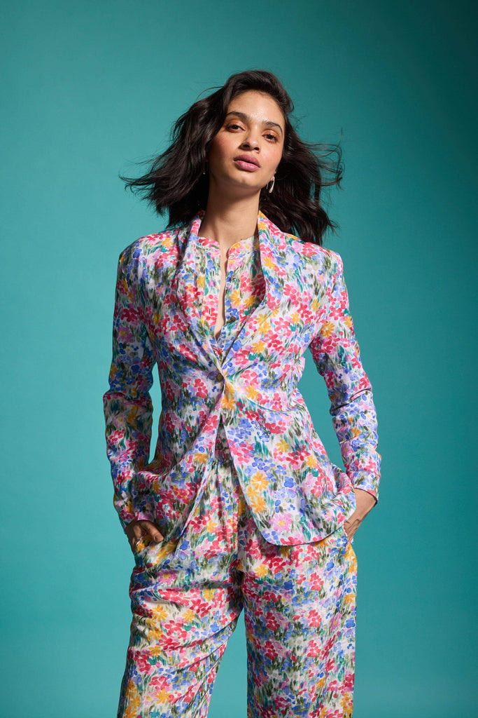 FLORAL PRINTED LINEN BLAZER - dash and dot dash and dot