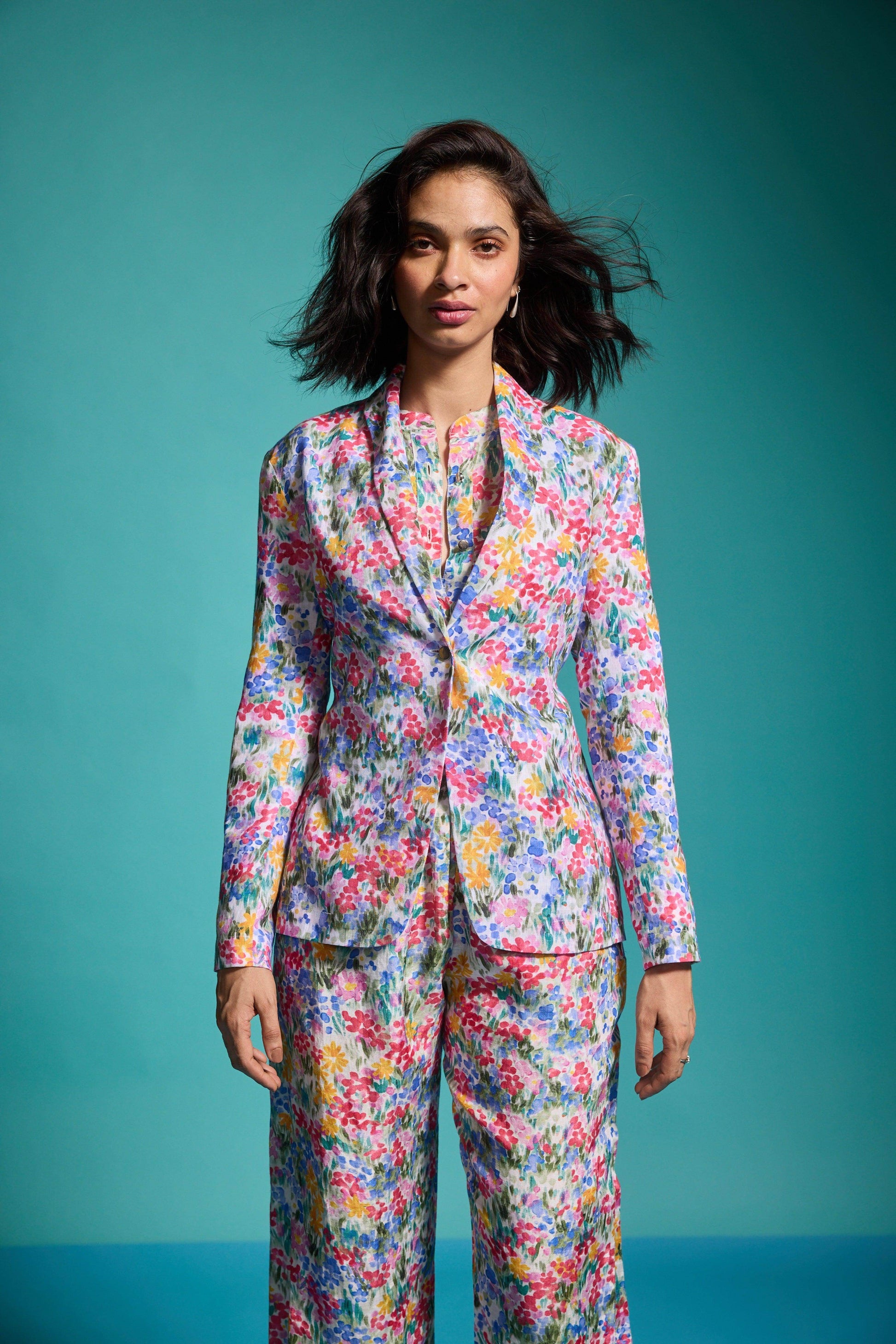 FLORAL LINEN BLAZER, SHIRT AND PANT - dash and dot