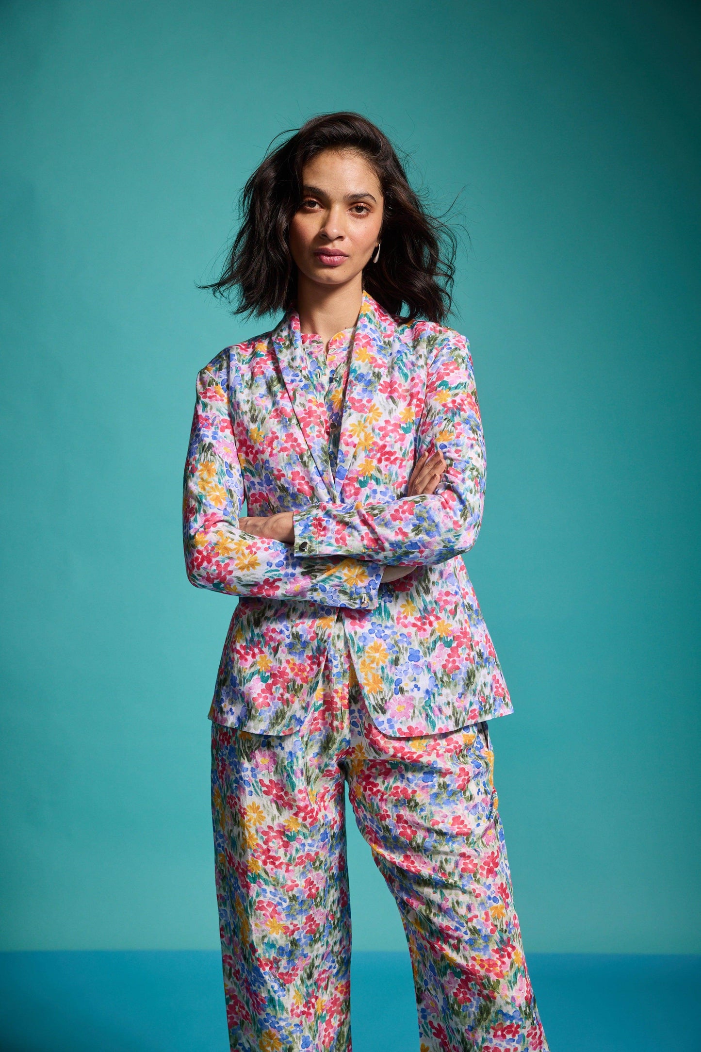 FLORAL LINEN BLAZER, SHIRT AND PANT - dash and dot