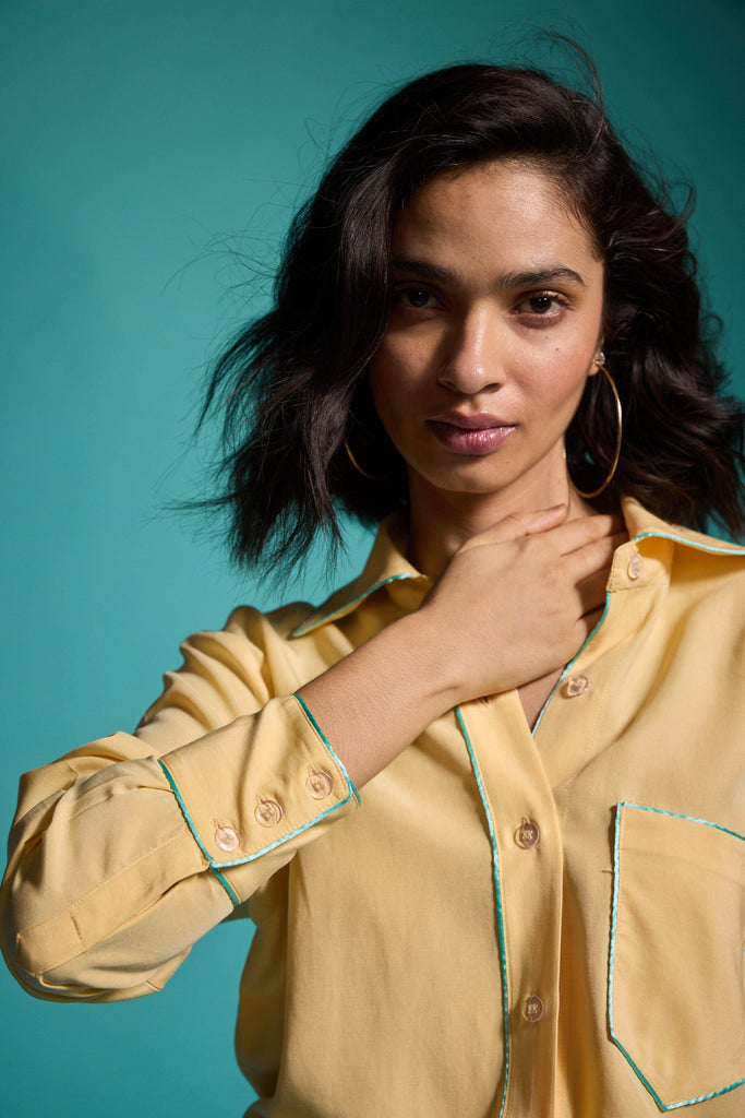 CONTRAST PIPING SHIRT - dash and dot dash and dot