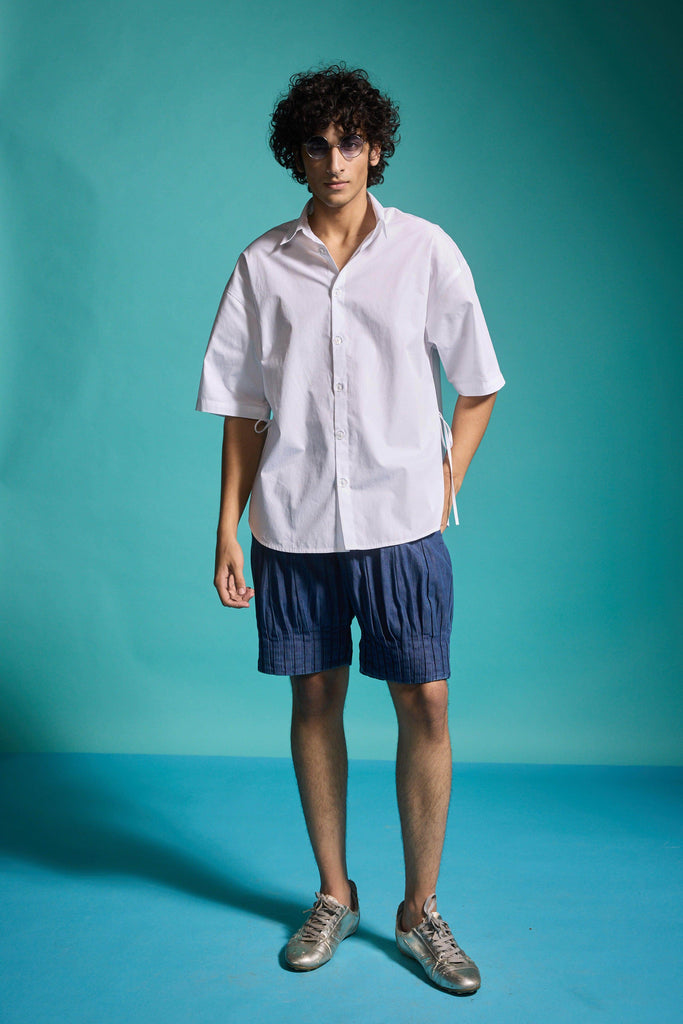 PLEATED DENIM SHORTS - dash and dot dash and dot