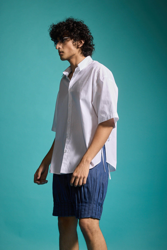 PLEATED DENIM SHORTS - dash and dot dash and dot