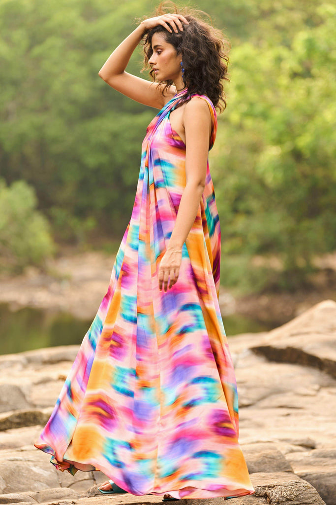 PRINTED HALTER FLARED DRESS - dash and dot dash and dot