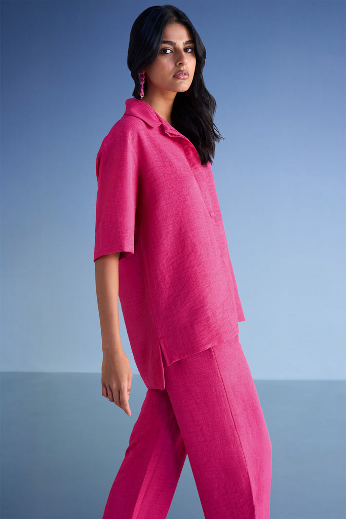 STRAIGHT CUT LINEN-TEXTURED PANT dash and dot