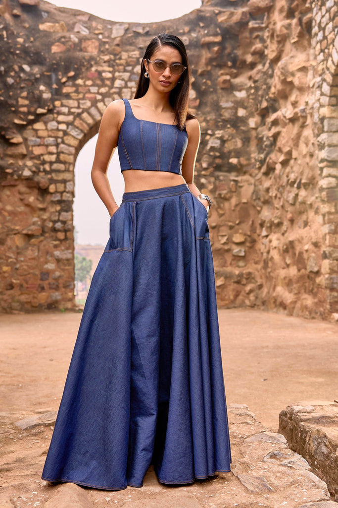 DENIM CORSET AND MAXI SKIRT SET - dash and dot dash and dot