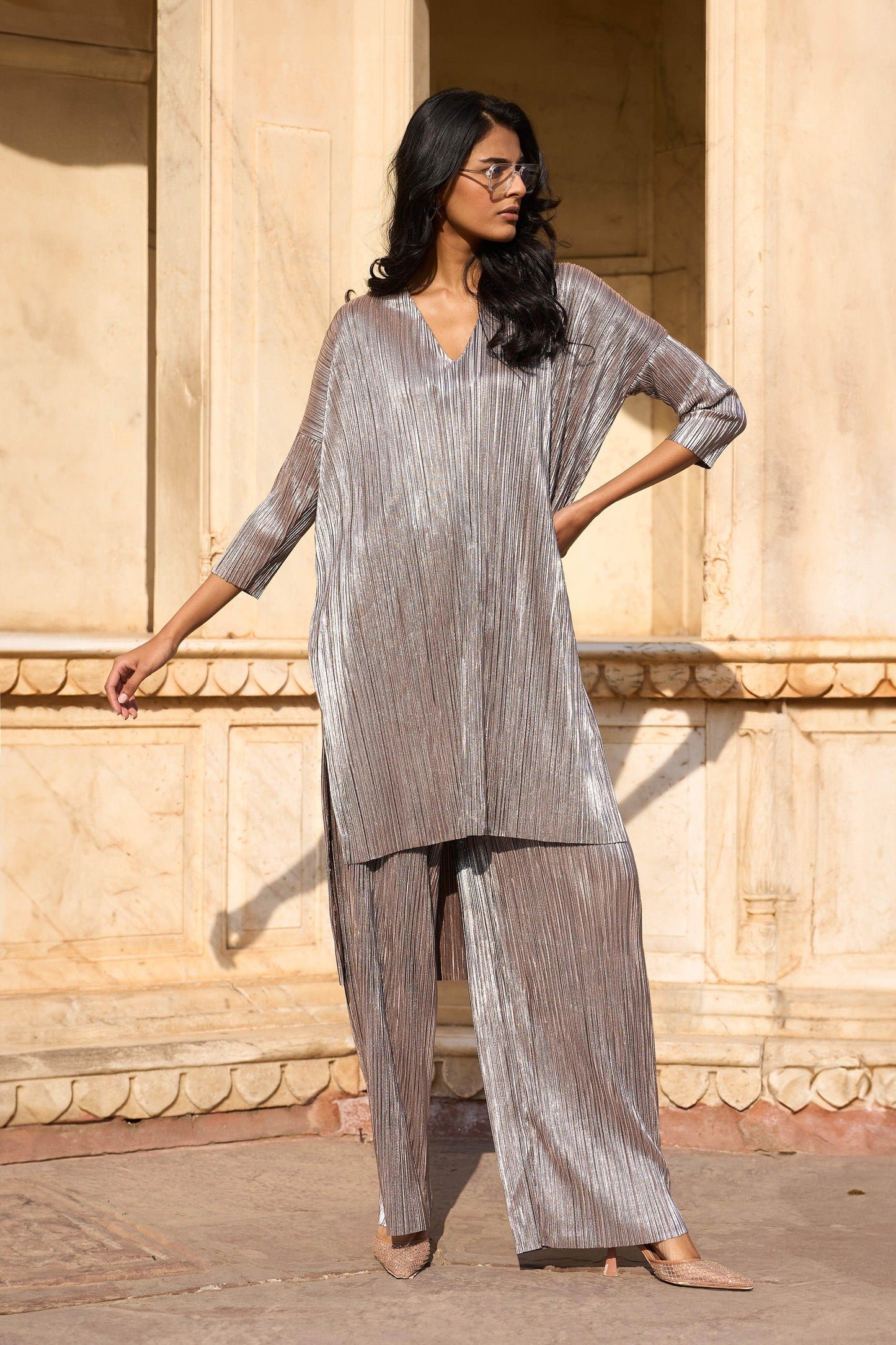 PLEATED LAMÉ SET - dash and dot