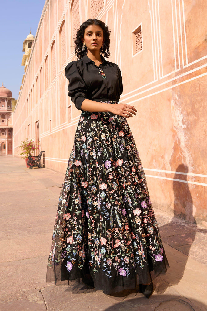 3D FLORAL MAXI SKIRT AND CHAIN NECK SHIRT - dash and dot dash and dot