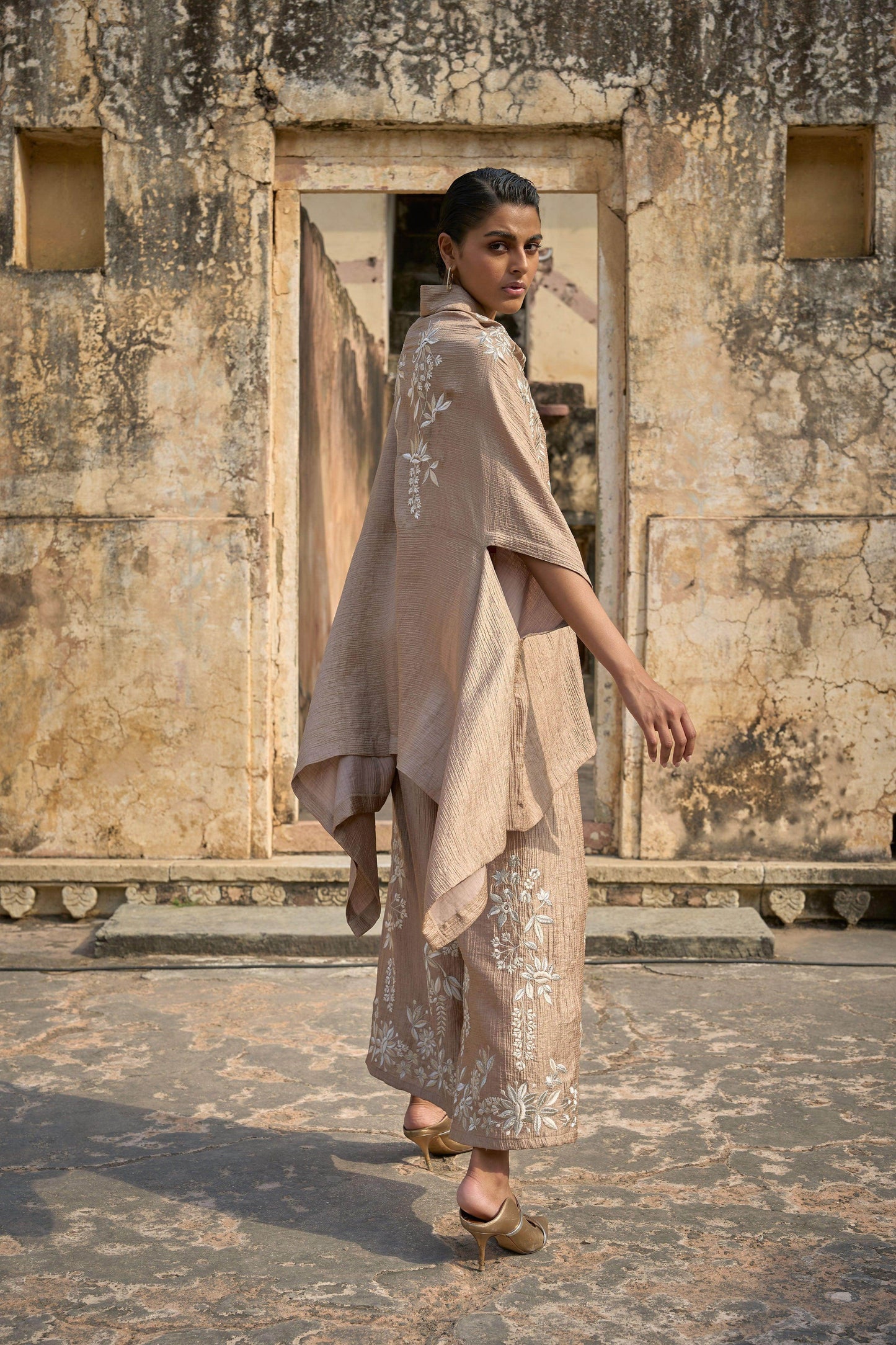 EMBROIDERED CAPE TOP & WIDE LEGGED PANT - dash and dot