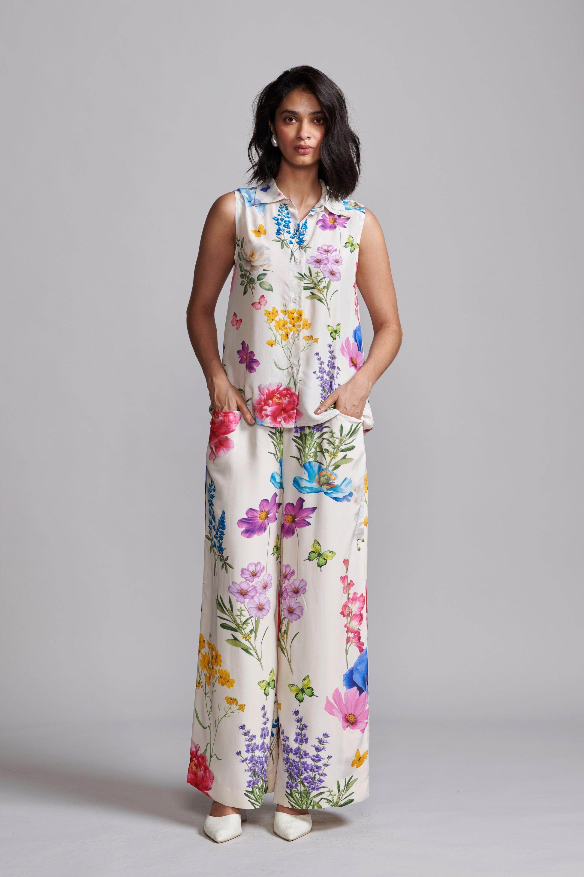 SLEEVELESS FLORAL PANT SET - dash and dot