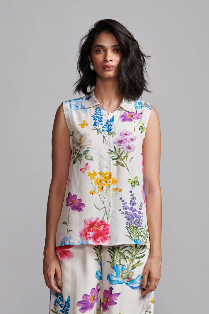 SLEEVELESS FLORAL SHIRT - dash and dot dash and dot