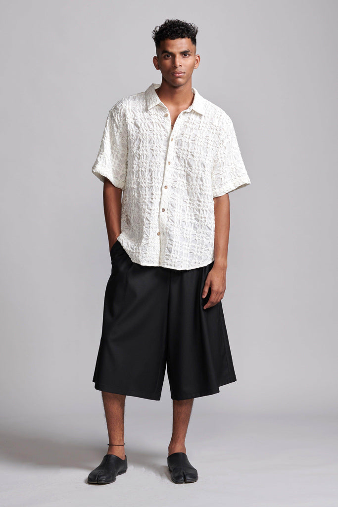 IRREGULAR PINTUCK HALF SLEEVE SHIRT - dash and dot dash and dot