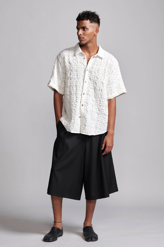 IRREGULAR PINTUCK HALF SLEEVE SHIRT - dash and dot dash and dot