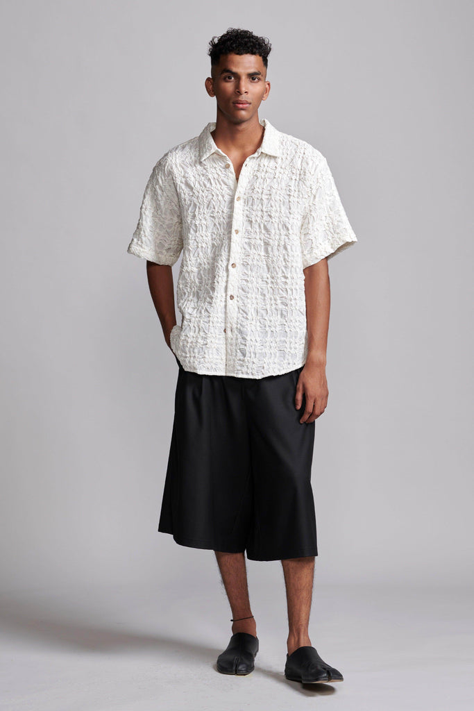 IRREGULAR PINTUCK HALF SLEEVE SHIRT - dash and dot dash and dot