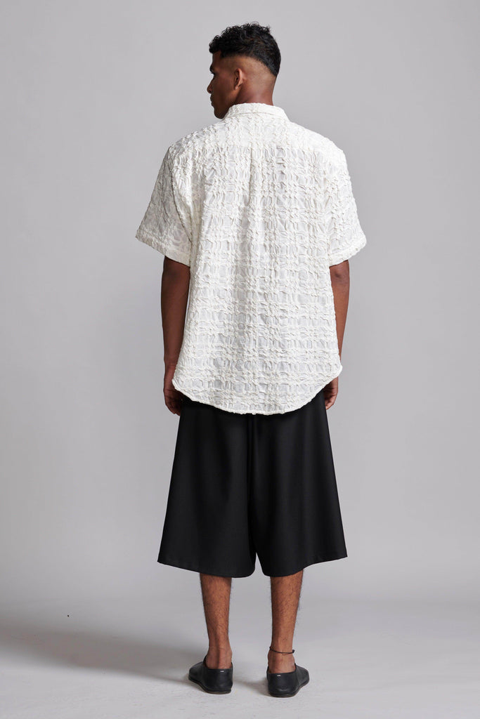 IRREGULAR PINTUCK HALF SLEEVE SHIRT - dash and dot dash and dot