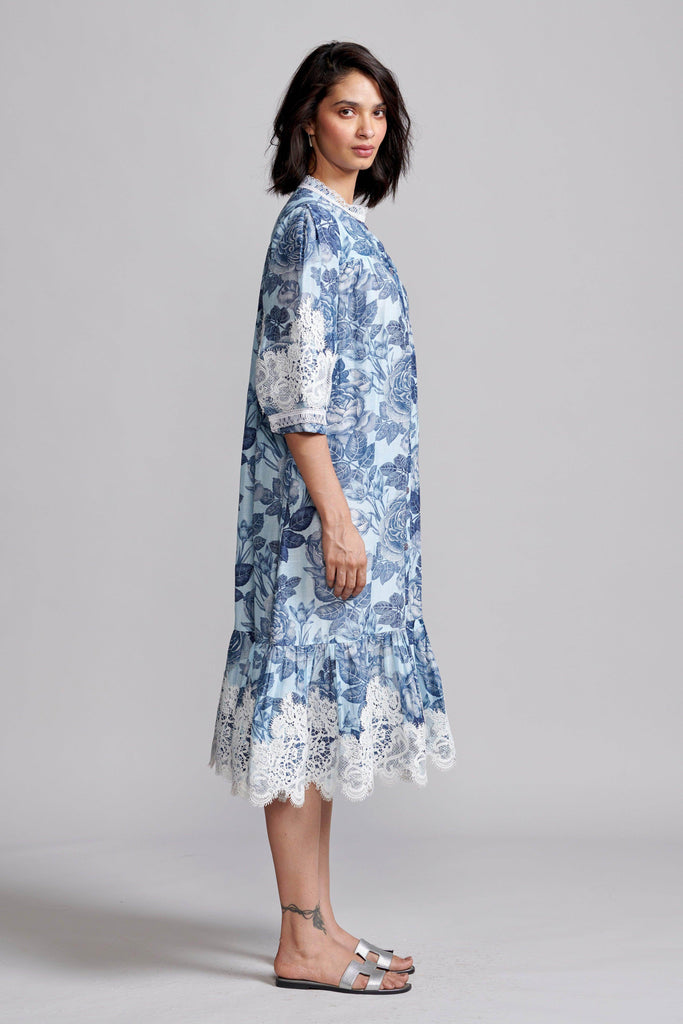 BLUE FLORAL LINEN MIDI - dash and dot dash and dot
