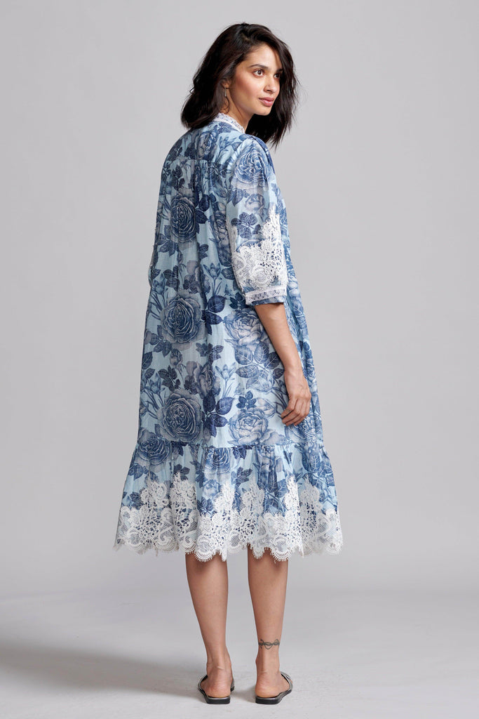 BLUE FLORAL LINEN MIDI - dash and dot dash and dot