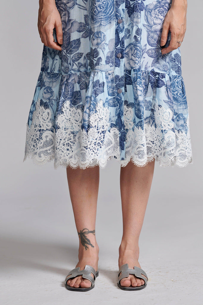 BLUE FLORAL LINEN MIDI - dash and dot dash and dot