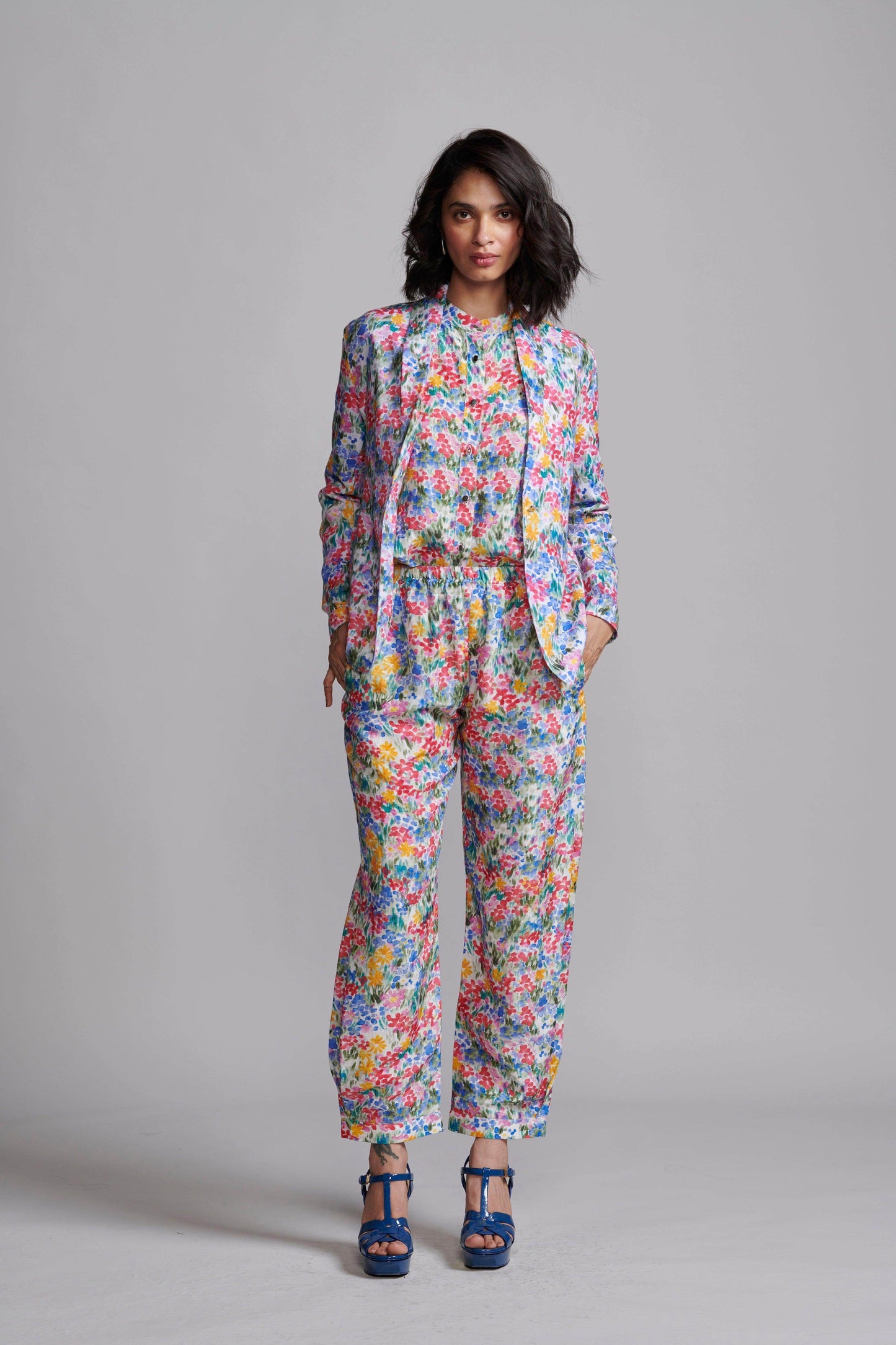 FLORAL LINEN BLAZER, SHIRT AND PANT - dash and dot