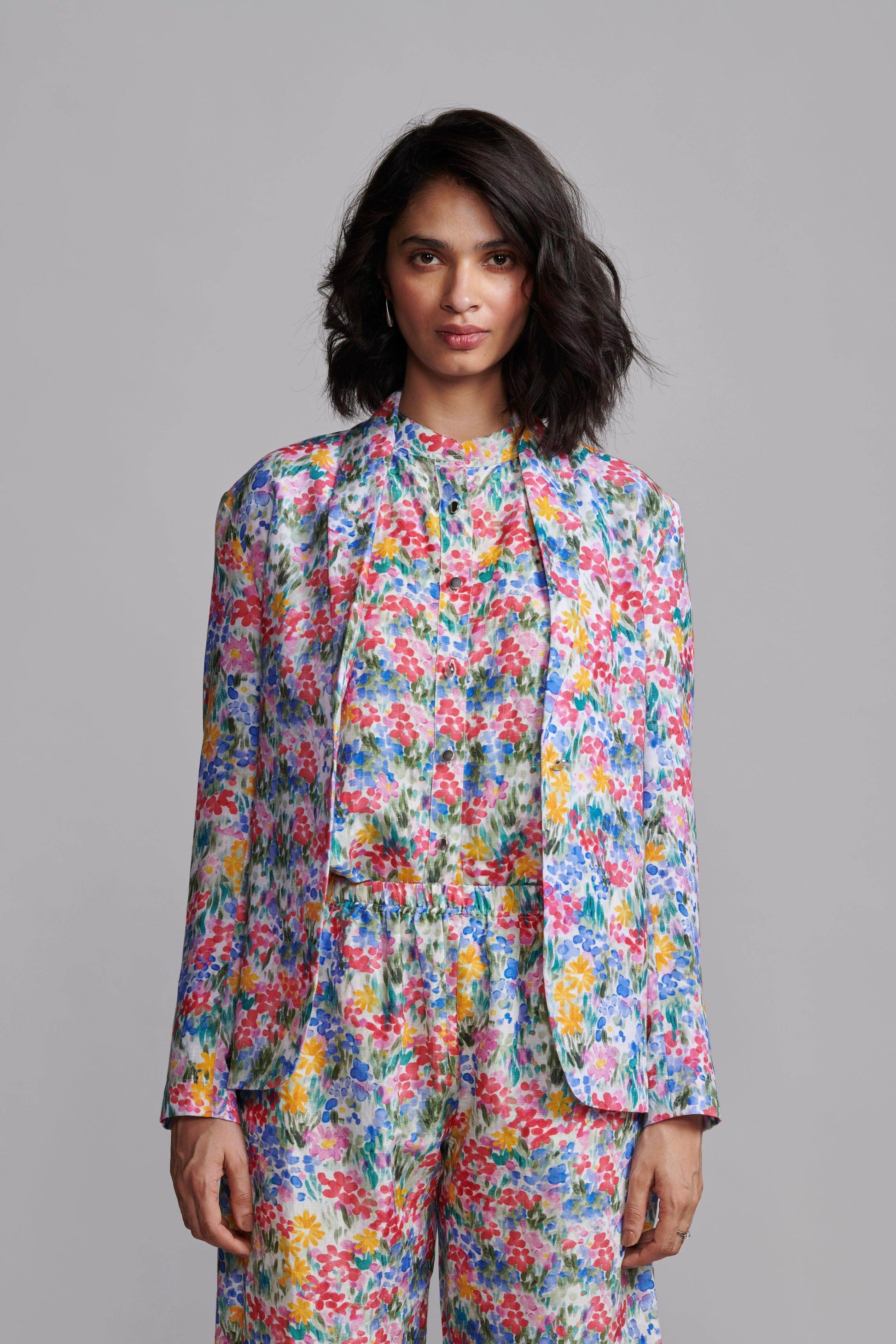 FLORAL LINEN BLAZER, SHIRT AND PANT - dash and dot