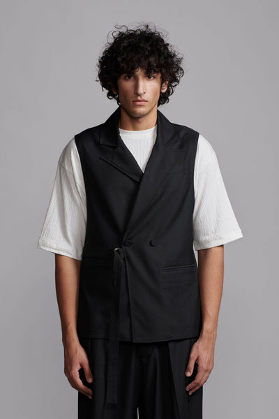 OVERLAP SLEEVELESS BLAZER - dash and dot