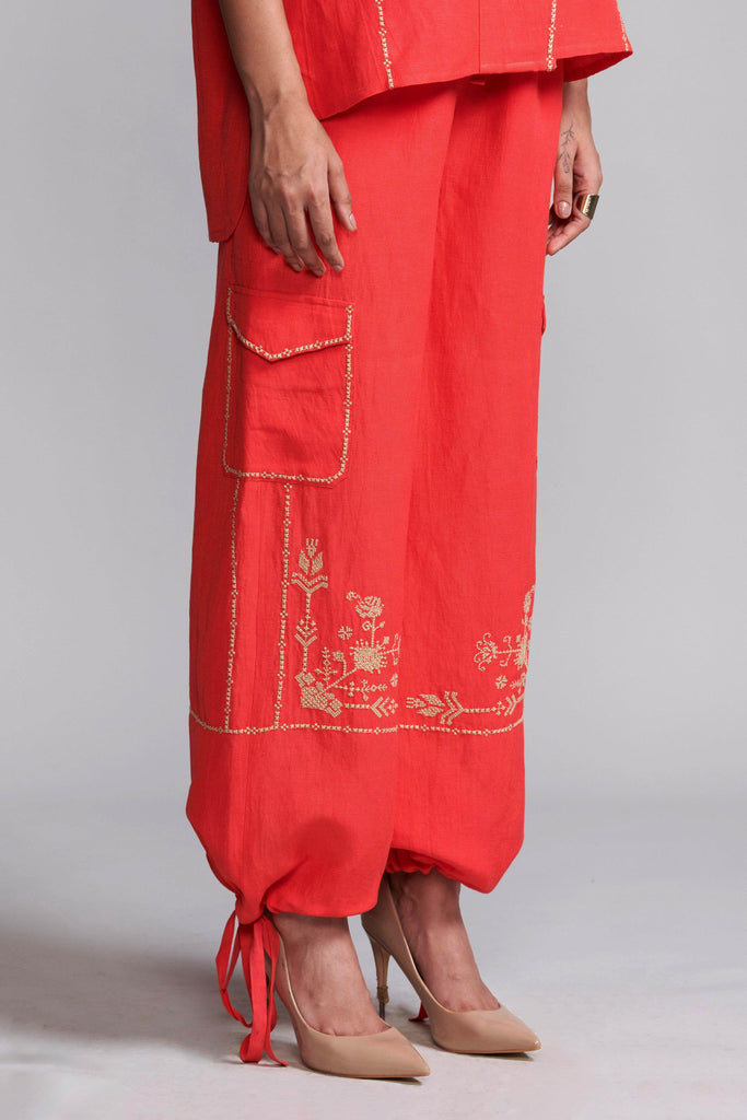 EMBROIDERED LINEN PANT - dash and dot dash and dot