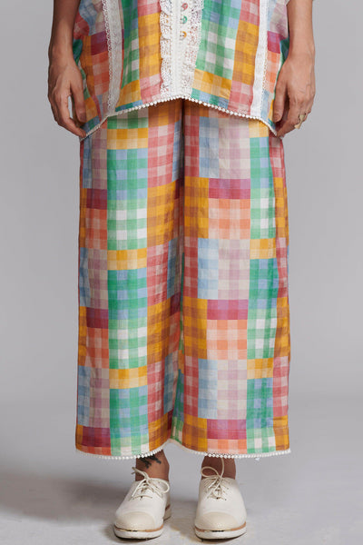MULTICOLOUR CHECK AND LACE PANT - dash and dot