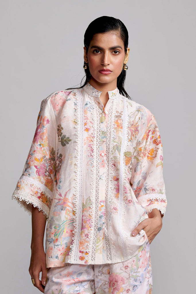 LACE LINEN PRINTED TOP - dash and dot dash and dot