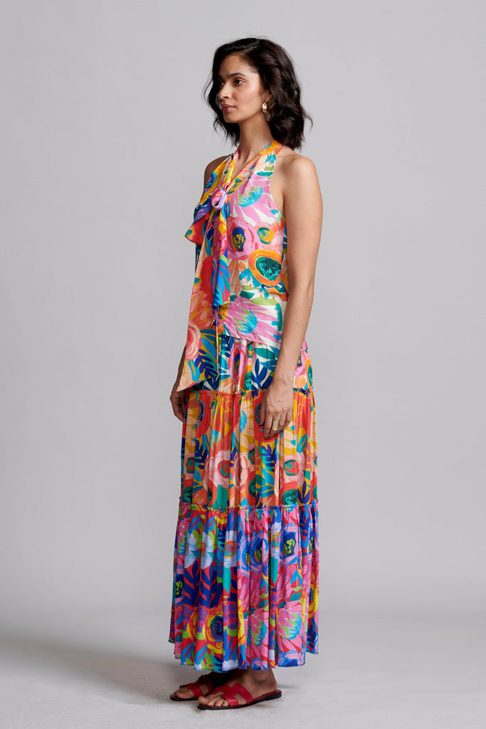 ABSTRACT FLORAL TIERED SKIRT SET - dash and dot dash and dot