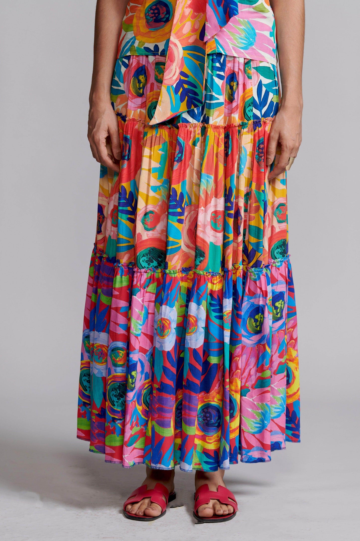 ABSTRACT FLORAL TIERED SKIRT SET - dash and dot