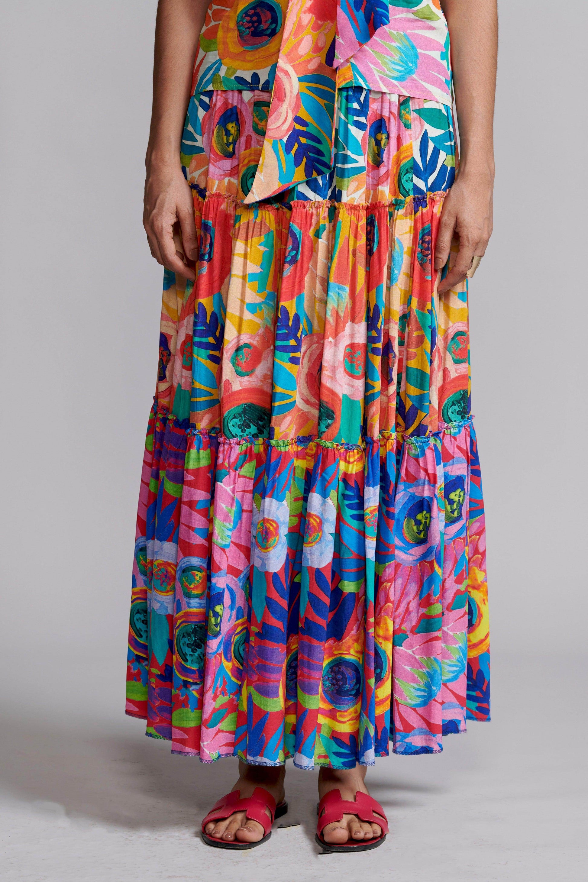 ABSTRACT FLORAL TIERED SKIRT SET - dash and dot