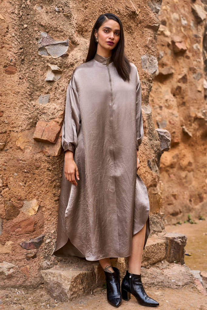 ZIP NECK SATIN MIDI - dash and dot dash and dot