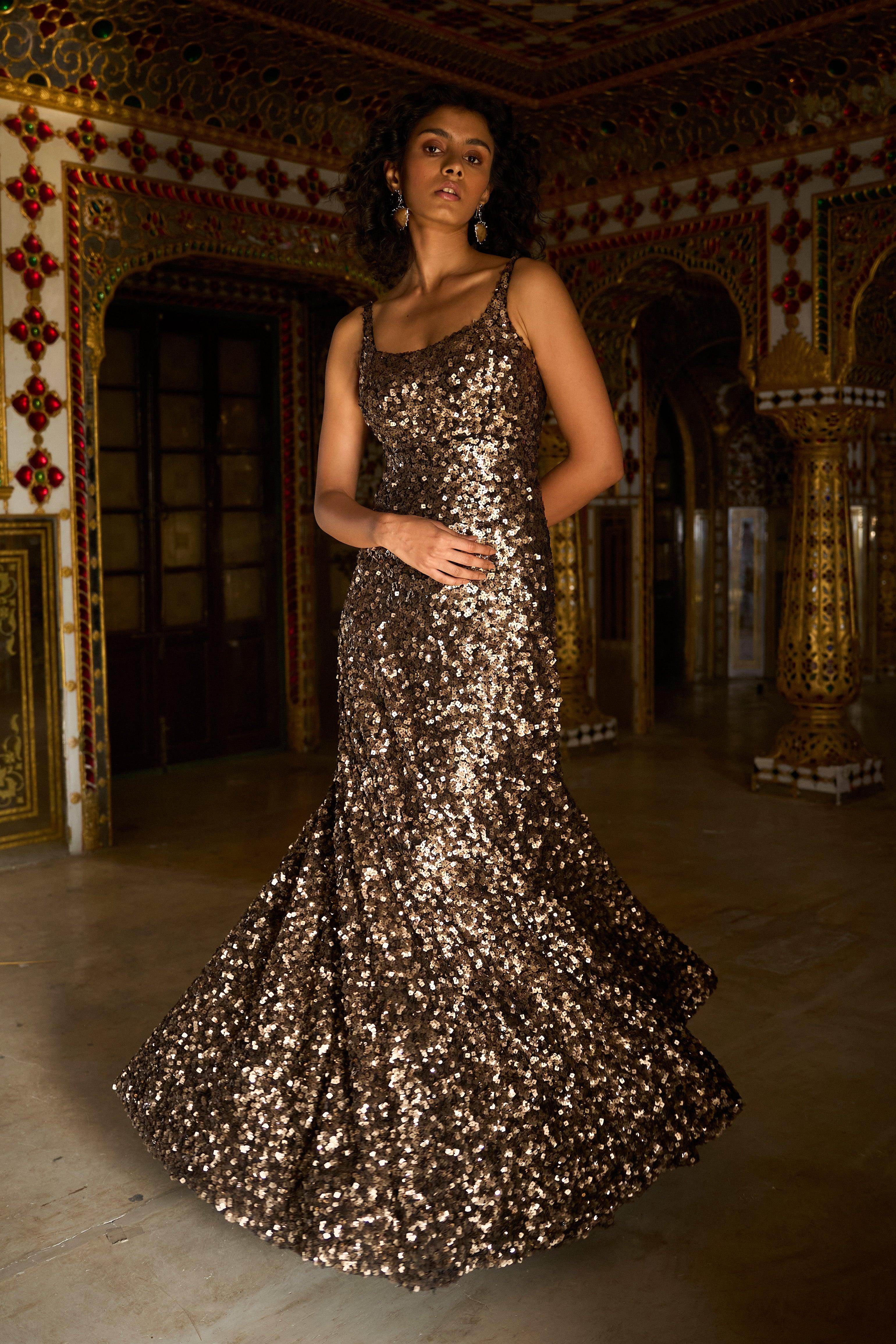 slim fit dress slacks Dash and Dot - GOLD SEQUIN GOWN