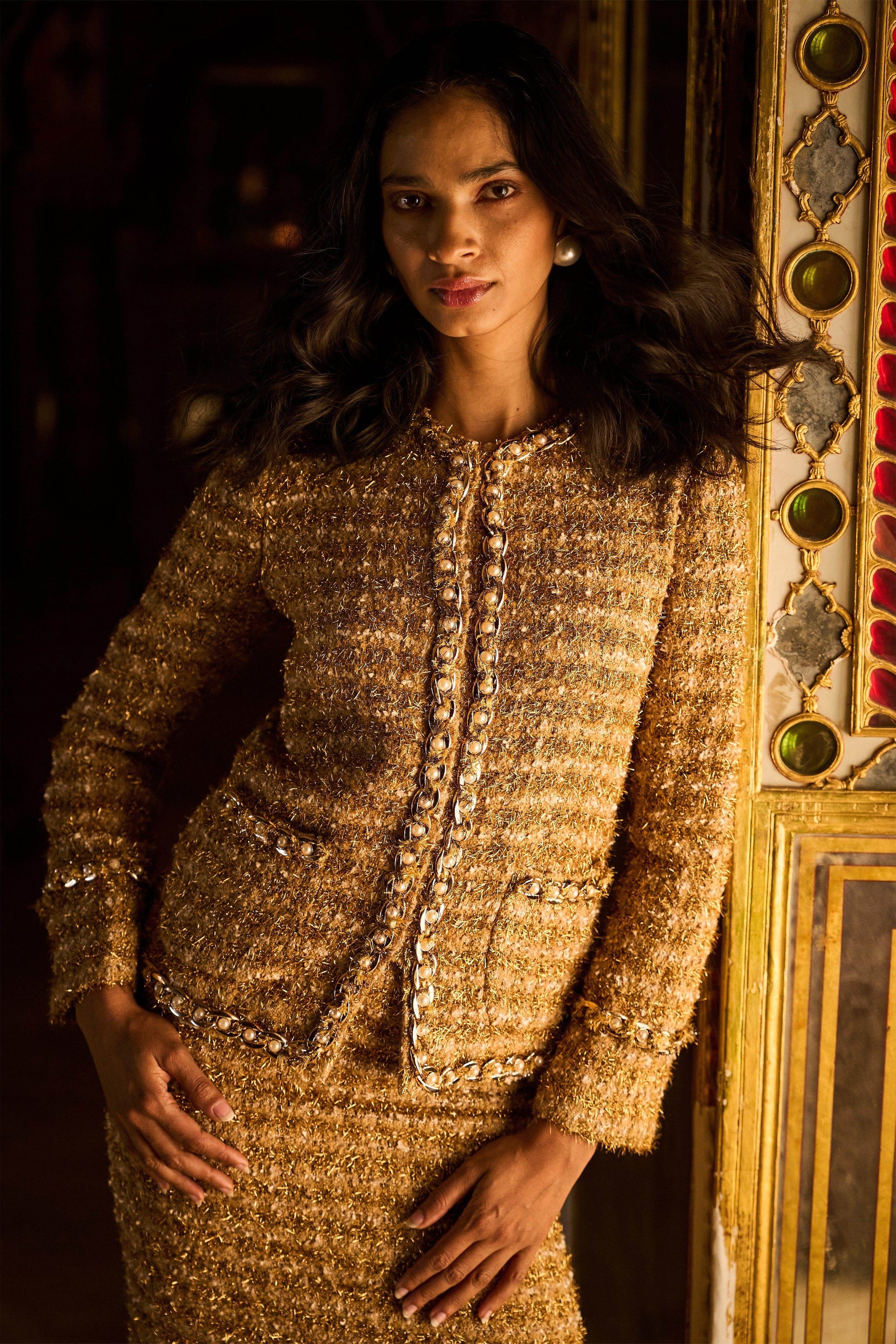 GOLD BOUCLÉ JACKET - dash and dot