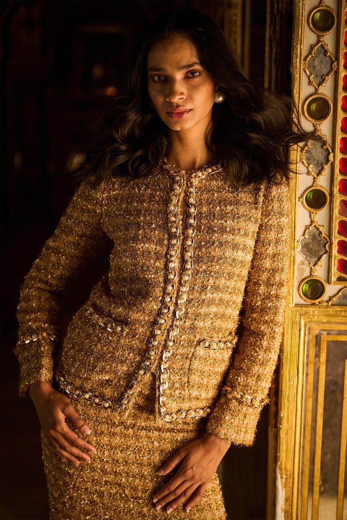 GOLD BOUCLÉ JACKET - dash and dot dash and dot