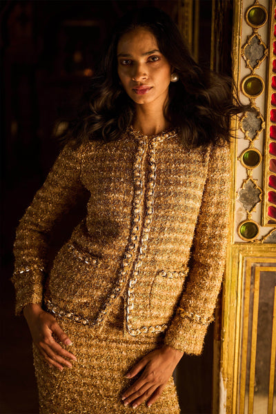 GOLD BOUCLÉ JACKET - dash and dot