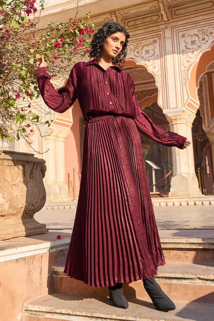 BURGUNDY PLEATED SKIRT SET - dash and dot dash and dot