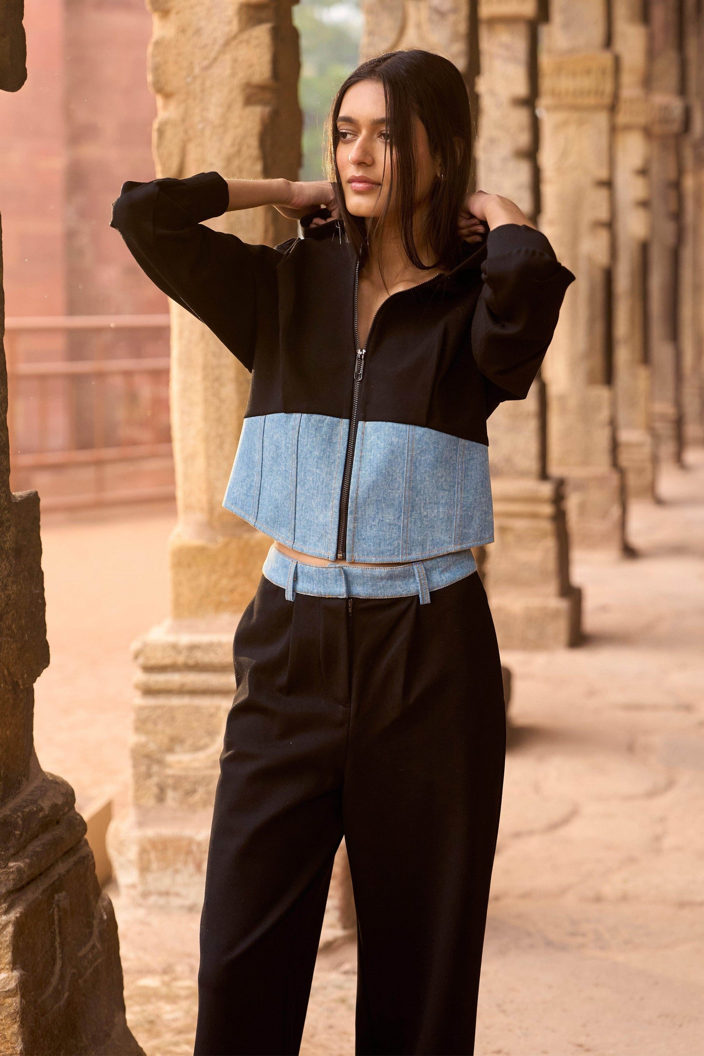 DENIM BLOCKED JOGGER SET - dash and dot