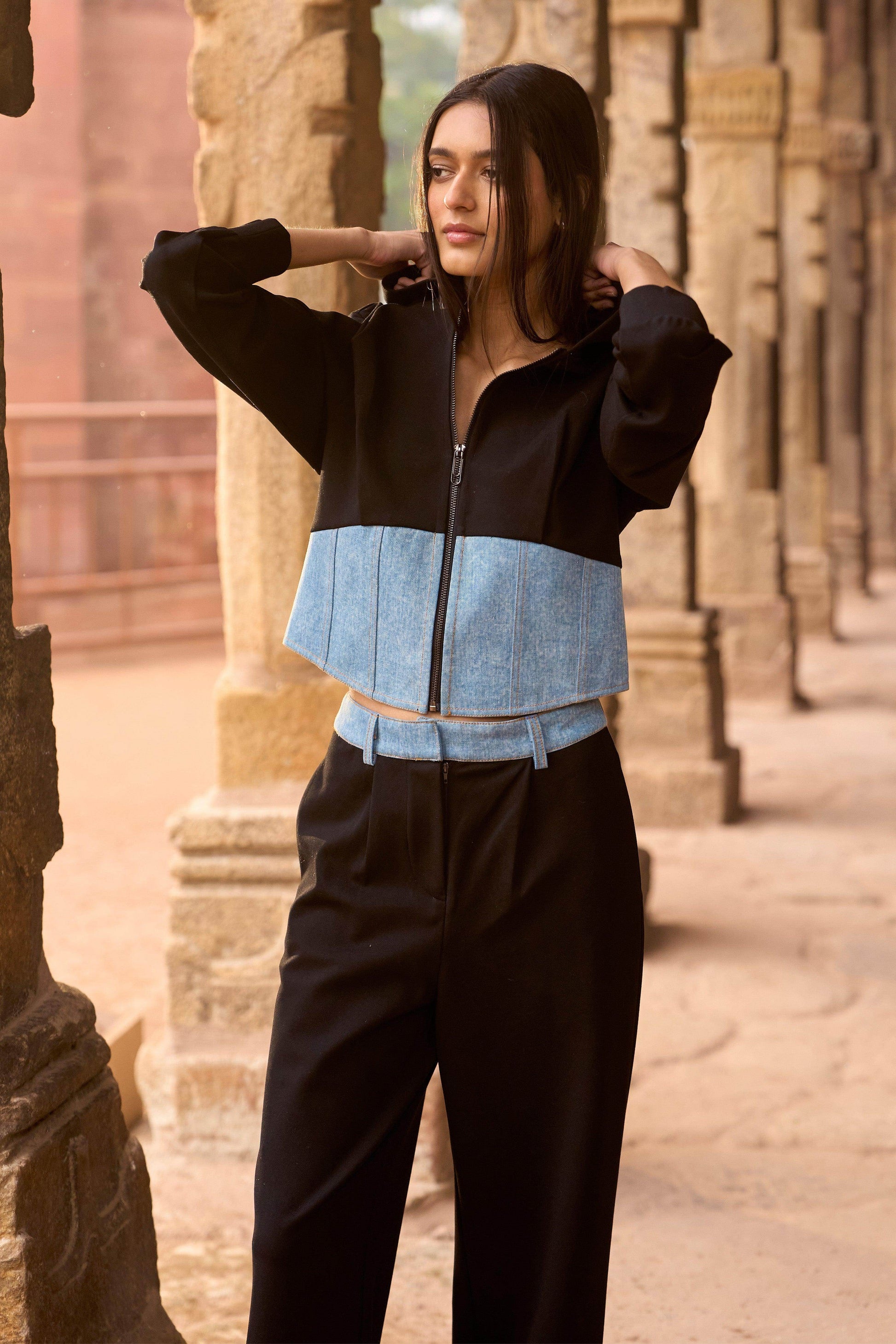 DENIM BLOCKED JOGGER SET - dash and dot