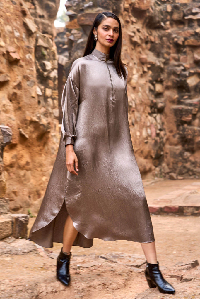 ZIP NECK SATIN MIDI - dash and dot dash and dot