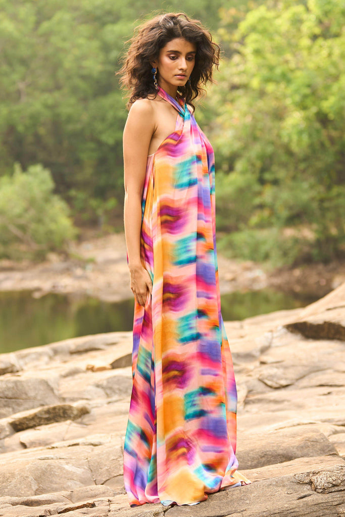 PRINTED HALTER FLARED DRESS - dash and dot dash and dot