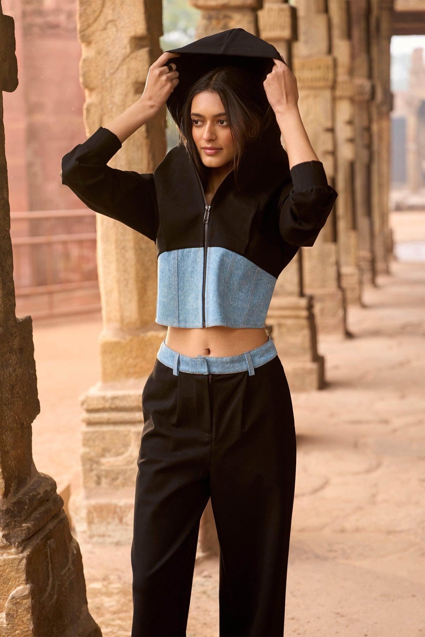 DENIM BLOCKED JOGGER SET - dash and dot