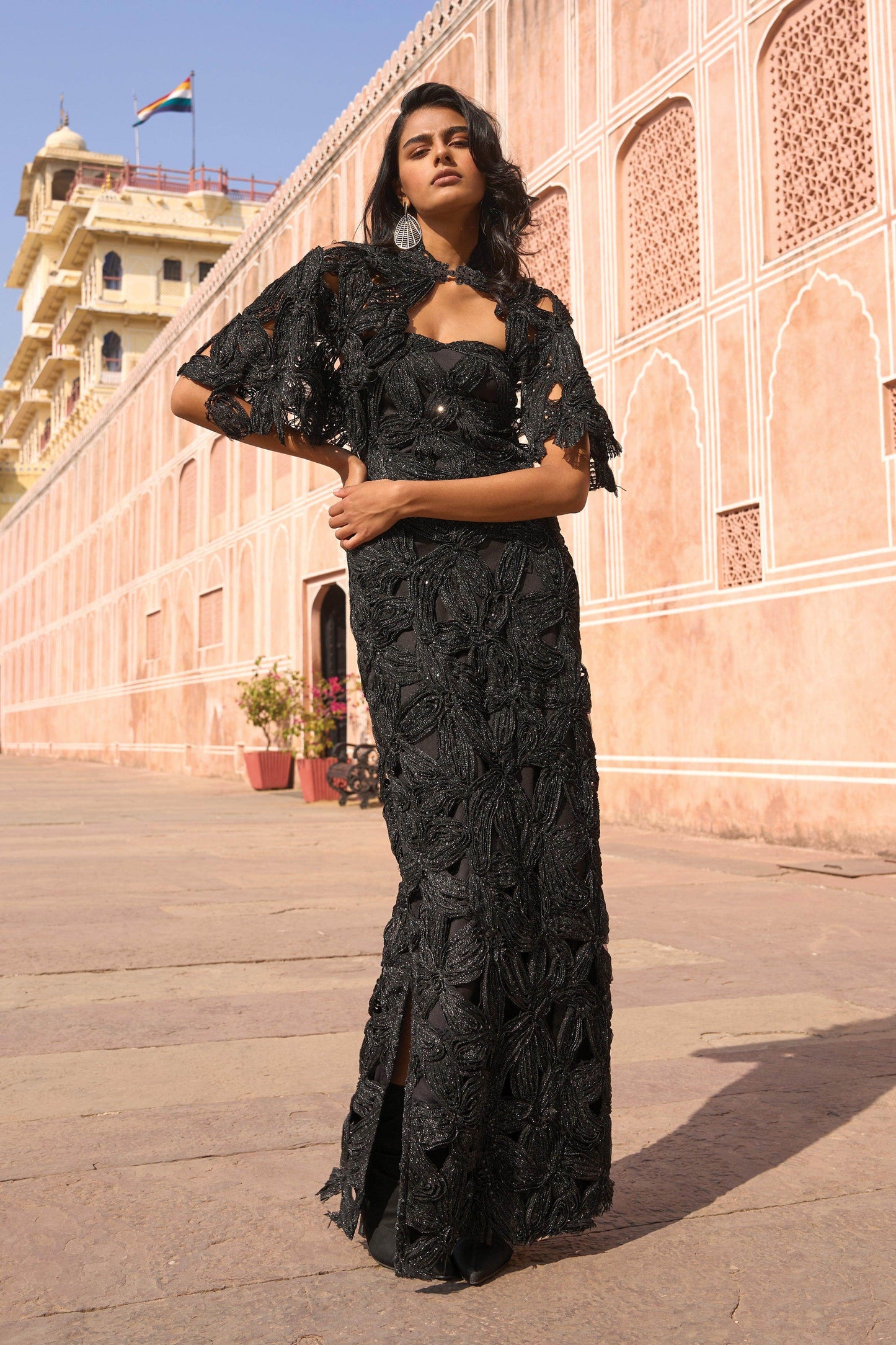 METALLIC LACE GOWN AND CAPE - dash and dot