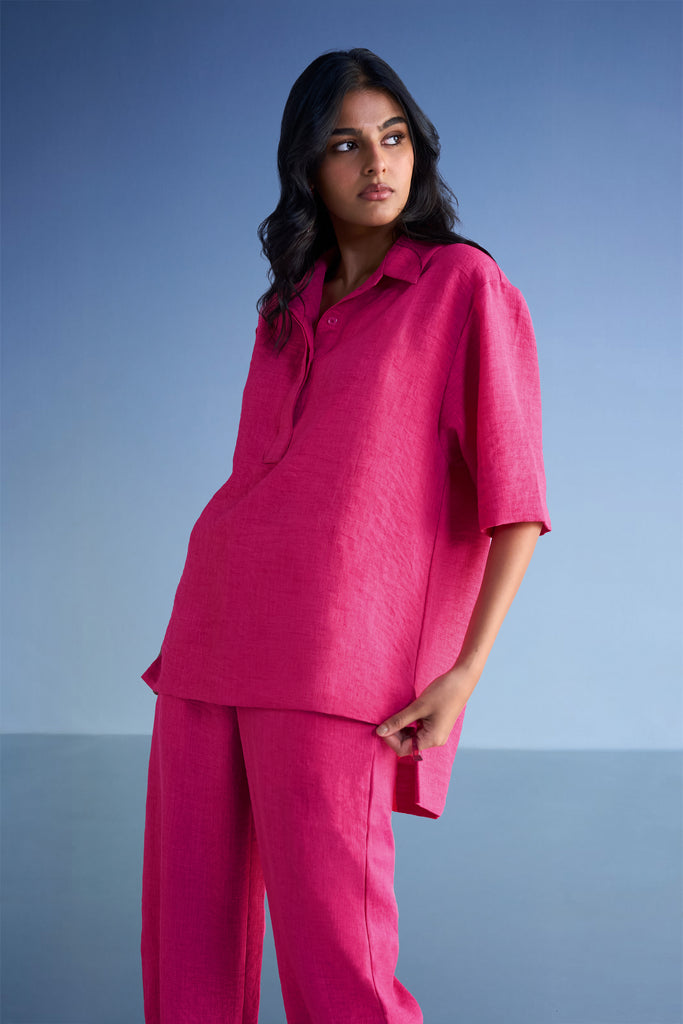 STRAIGHT CUT LINEN-TEXTURED PANT dash and dot