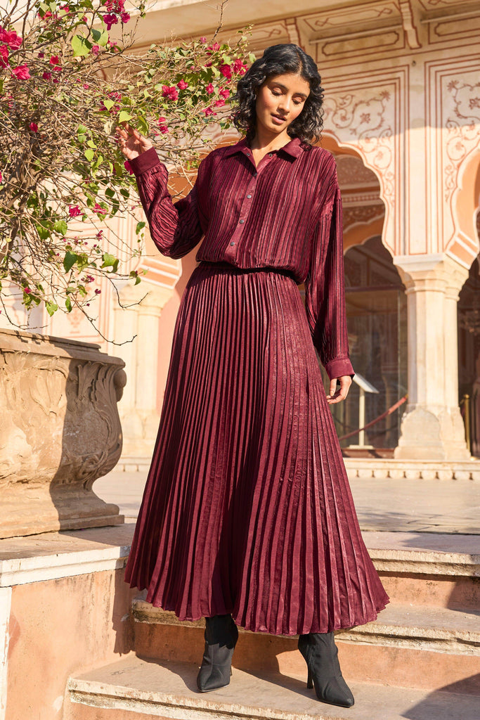 BURGUNDY PLEATED SKIRT SET - dash and dot dash and dot