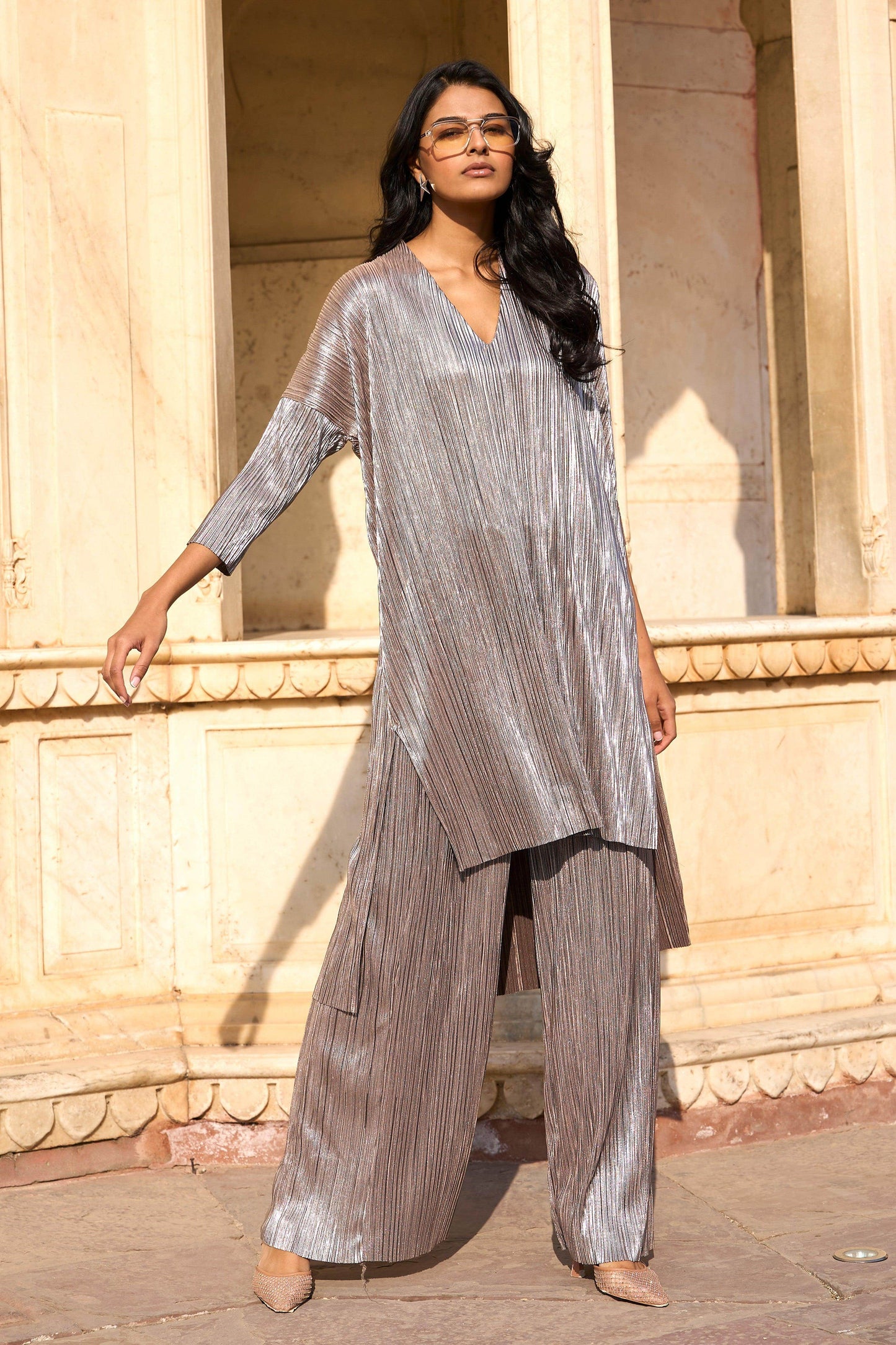 PLEATED LAMÉ SET - dash and dot