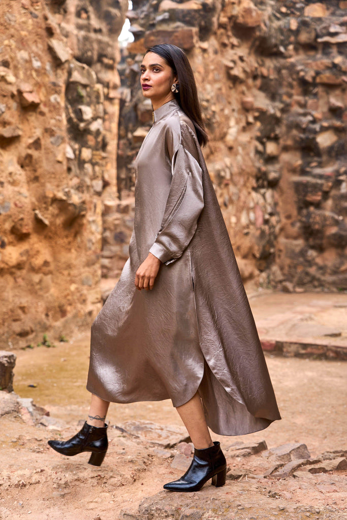 ZIP NECK SATIN MIDI - dash and dot dash and dot