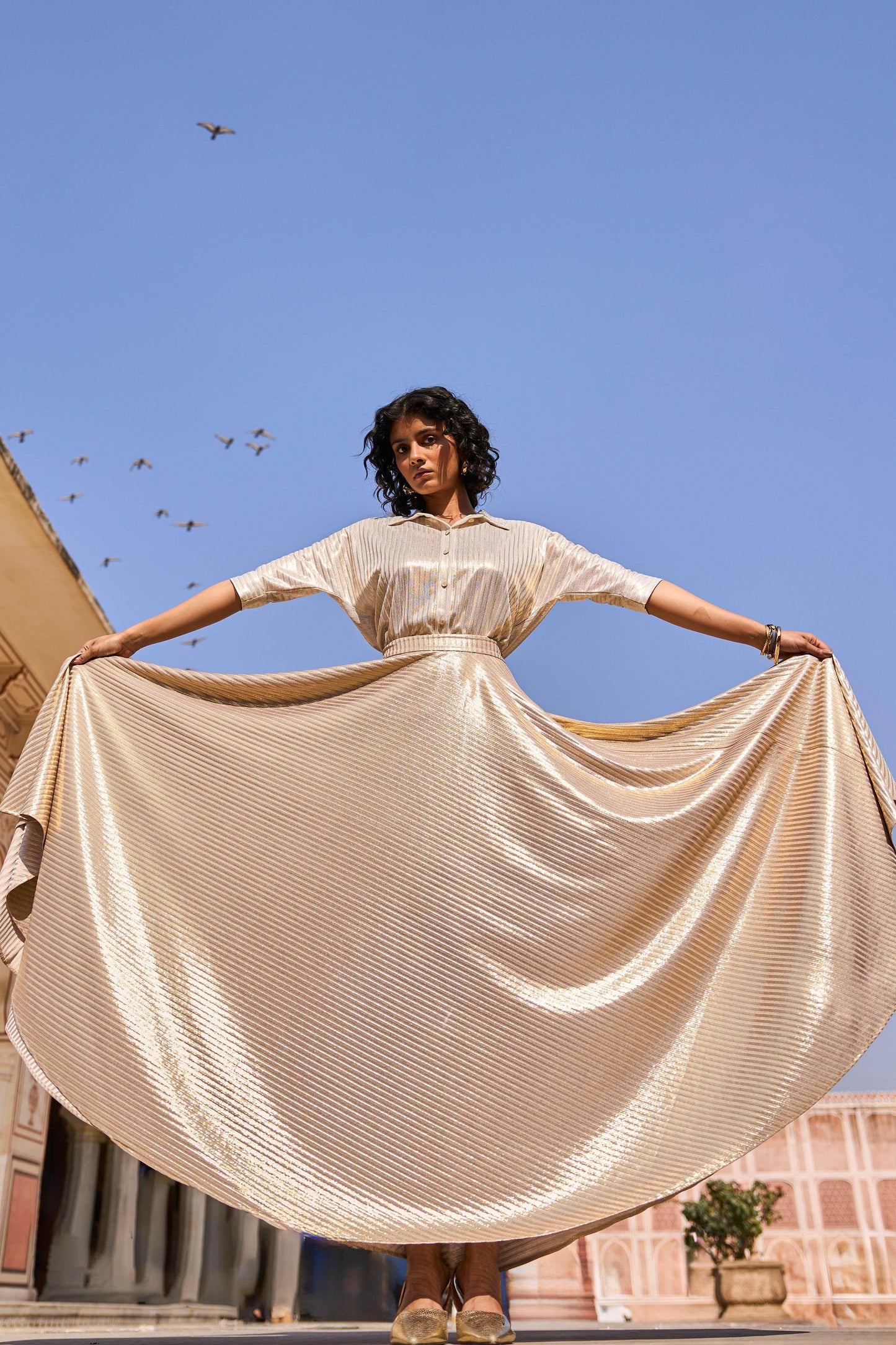 TEXTURED LAMÉ MAXI SKIRT SET - dash and dot